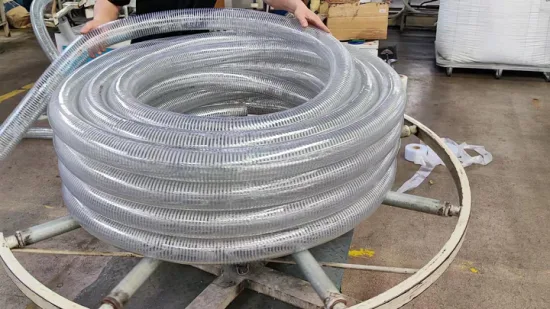 공장 정전기 방지 투명 PVC/플라스틱 나선형 강철 와이어 강화 오일 호스